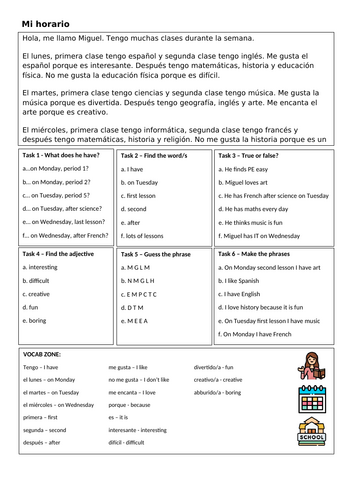 Spanish school reading