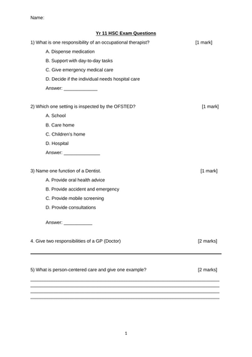 Yr 11 Exam Questions