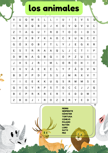 Los animales wordsearch SDletras Primary