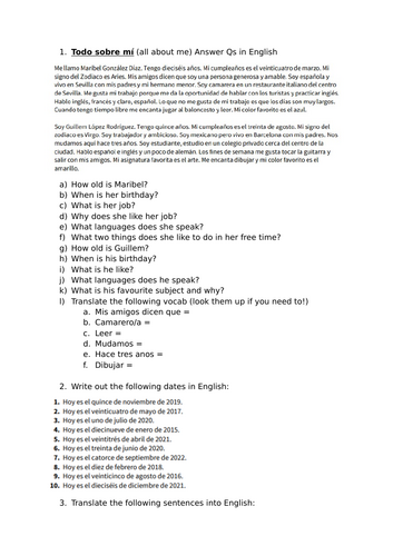 Spanish comprehension booklet