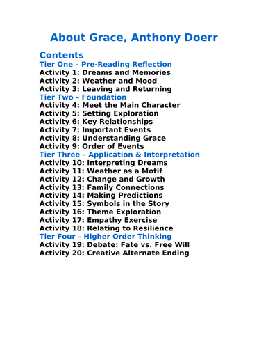 About Grace Anthony Doerr - 20 Differentiated Activities | Teaching ...