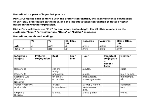 Preterit with a peek of imperfect practice