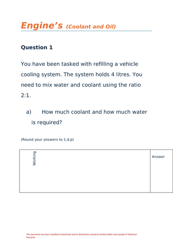 Maths, coolant and oil,