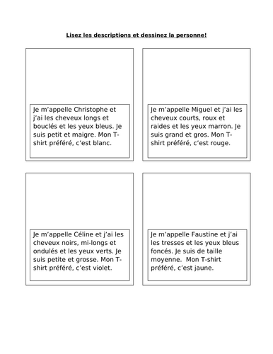 La description physique - dessinez la bonne personne!
