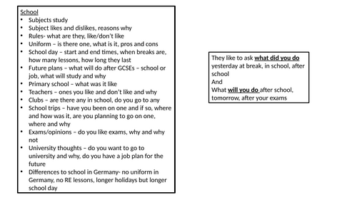 German GCSE Schule Revision end of unit AQA