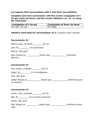Los lugares: Mini conversations with Ir and Tener que infinitive