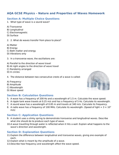 NEW (2016) AQA GCSE Physics - The Properties of Waves Homework