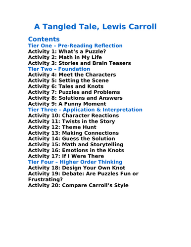 A Tangled Tale Lewis Carroll - 20 Differentiated Activities