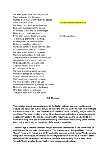"Welsh History" R.S. Thomas: A* GCSE ENGLISH LITERATURE analysis
