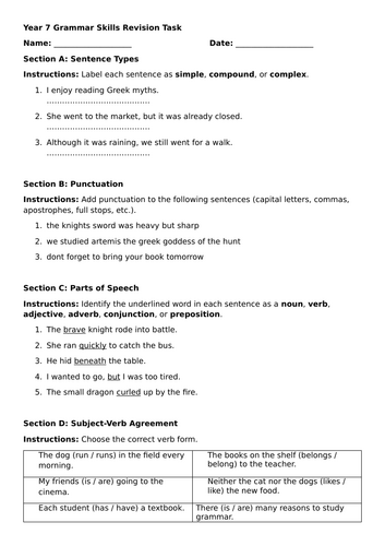 End Of Year Grammar Revision