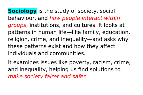 Sixthform Sociology open evening resources