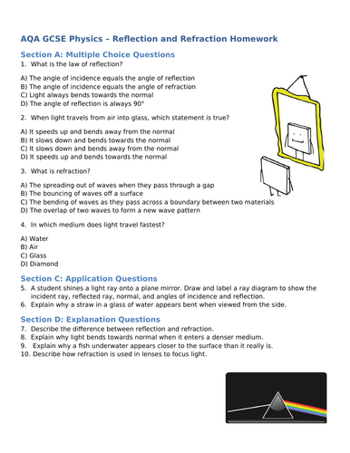 NEW (2016) AQA GCSE Physics - Reflection & Refraction of Waves Homework