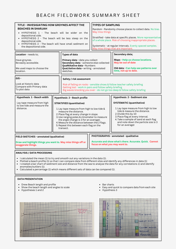 Geography - Coasts fieldwork summary sheet - Edexcel iGCSE, but can be adapted
