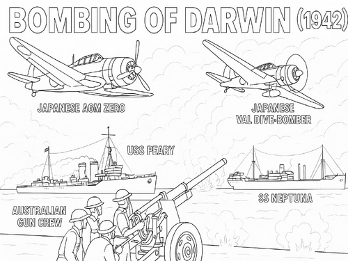 The Bombing of Darwin Coloring Picture