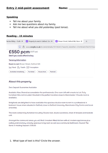 ESOL Entry 2 mid-point assessment