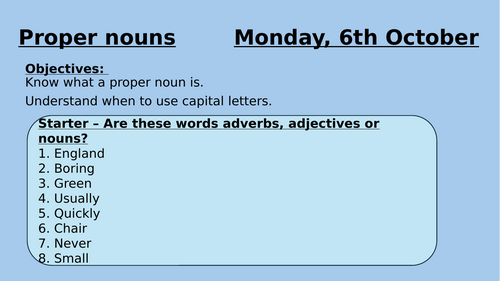 ESOL Entry 1/2 proper nouns lessons