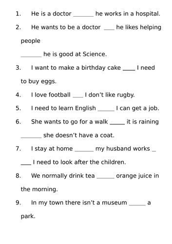 ESOL conjunctions running dictation