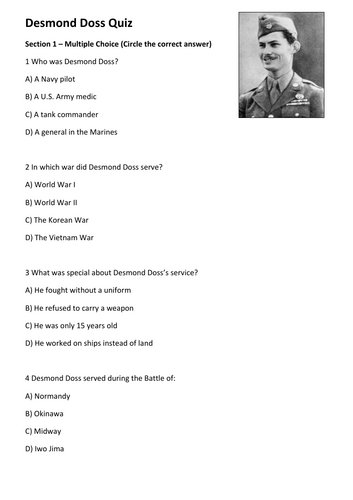 Desmond Doss Quiz/Assessment