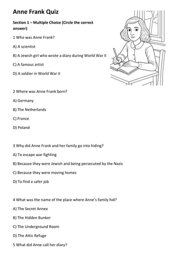 Anne Frank Quiz/Assessment