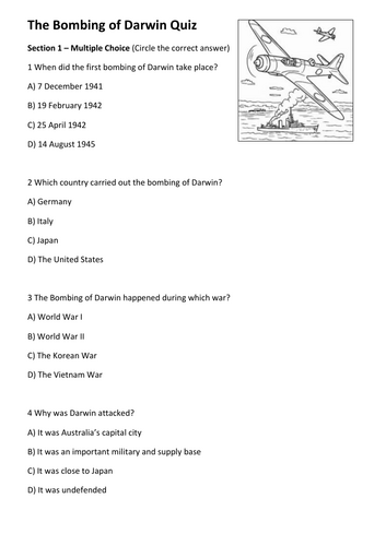 The Bombing of Darwin Quiz/Assessment