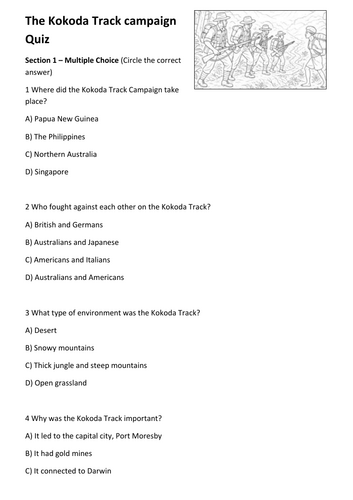 The Kokoda Track campaign Quiz/Assessment