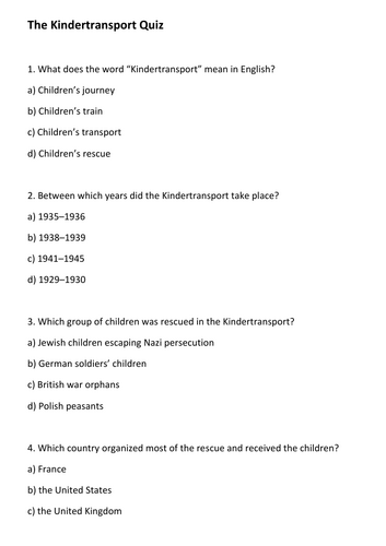 The Kindertransport Quiz