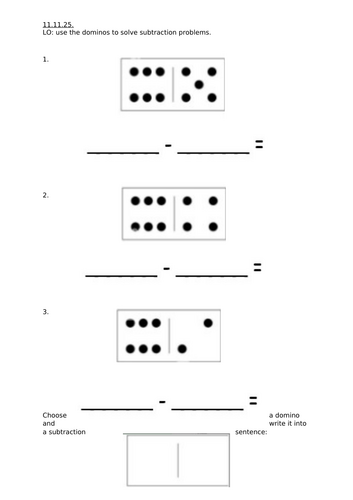 Dominos subtraction worksheet (within 10).