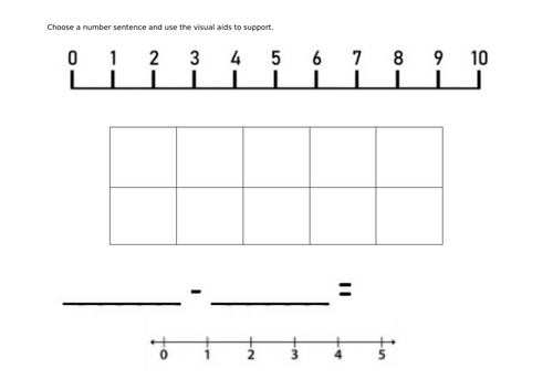 Subtraction sentences to solve with visual aids to support.