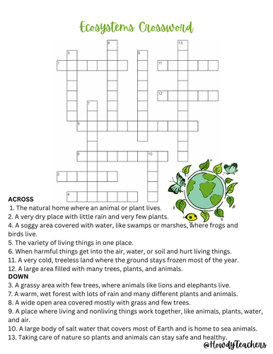 Ecosystems Crossword Puzzle Worksheet – Review Science Vocabulary
