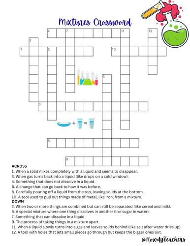 Mixtures Crossword Puzzle Worksheet – Review Science Vocabulary