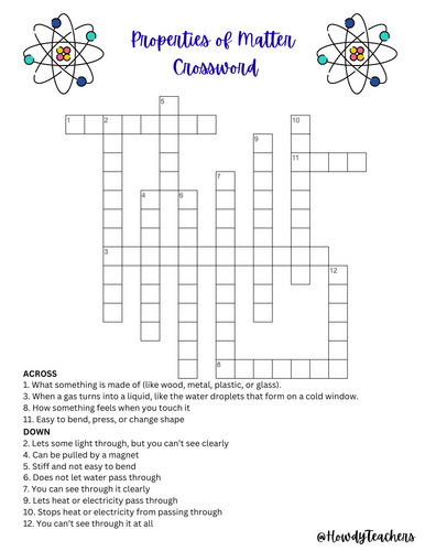 Properties of Matter Crossword Puzzle Worksheet – Review Science Vocabulary