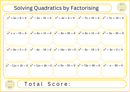 Solving Quadratics by Factorising - 20 Questions