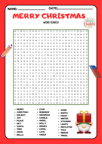 Merry Christmas word search puzzle activity