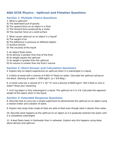NEW AQA Physics GCSE - Upthrust and Flotation