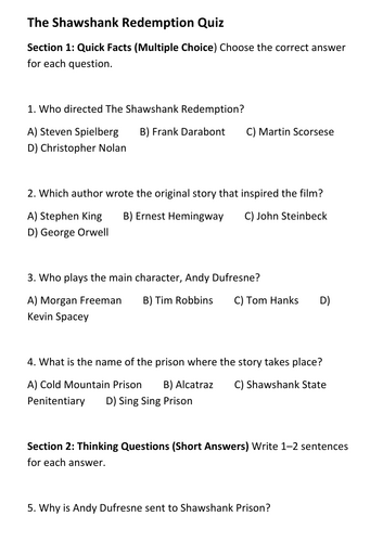 The Shawshank Redemption Quiz/Assessment