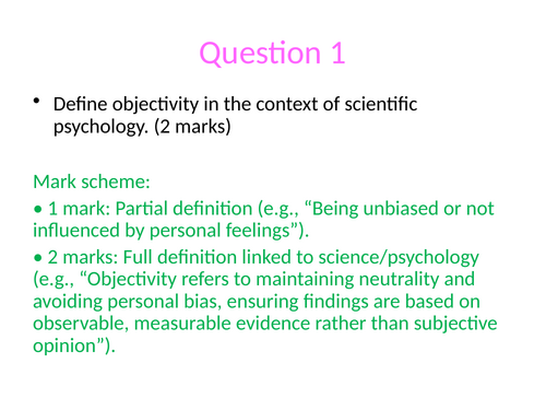 A2 Research Methods - Features of Science exam questions and answers - AQA A Level Psychology