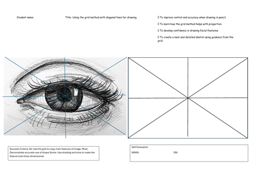 cover lesson / homework : Using the grid method with diagonal lines for drawing.