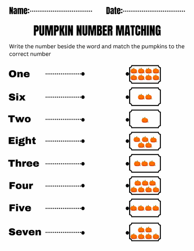 pumpkin number matching fall math and activities for kindergarten