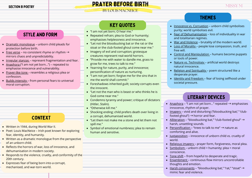 Prayer Before Birth, Louis MacNeice: Revision notes