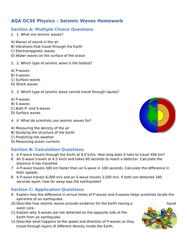 NEW (2016) AQA GCSE Physics - Seismic Waves Homework