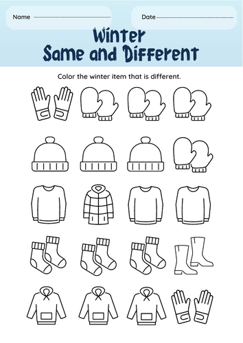 Blue Winter Vocabulary Same and Different Worksheet