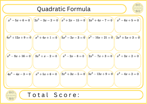 Quadratic Formula - 20 Questions