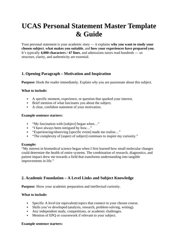 UCAS Personal Statement Master Template & Guide (A-Level guidance)