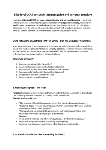 UCAS PERSONAL STATEMENT MASTER GUIDE – FOR ALL UNIVERSITY COURSES  - ELITE GUIDE