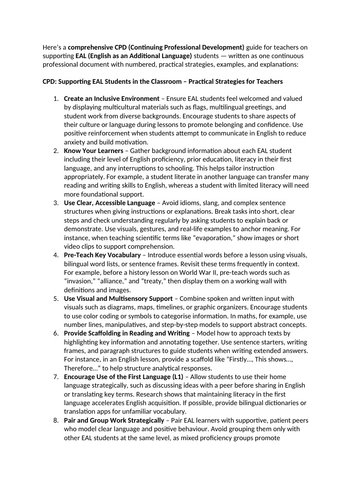 CPD: Supporting EAL Students in the Classroom – Practical Strategies for Teachers - Professional Dev