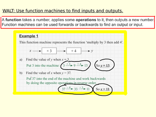 Function machines to find inputs and outputs