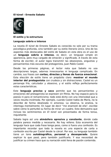 El túnel by Ernesto Sabato – Style and Structure – Intense language