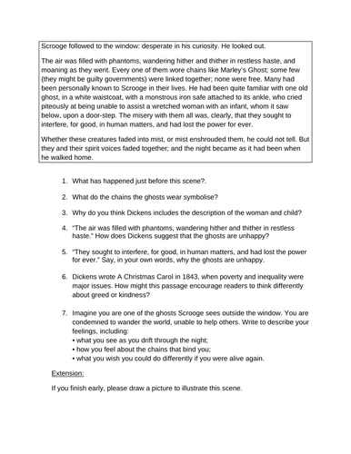 "A Christmas Carol" Stave 1 Cover HW Revision worksheet