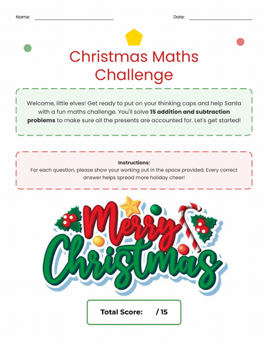 Christmas Themed KS2 Maths Sheet - 15 Questions and Answers
