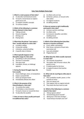 Fairy Tales Multiple Choice Quiz